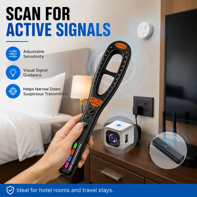 Alt view image 2 of 5 - KAXYUYA Hidden Camera Detector Bug Detector, RF Signal Detector and Magnetic Field Detector with Camera Lens Finder, Portable Privacy Protection Device for Hotel Room, Vehicle, Office, Travel, Home