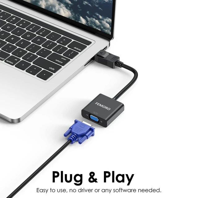 Alt view image 3 of 5 - FEMORO Display Port to VGA Adapter 5-Pack 1080P@60Hz Video Converter