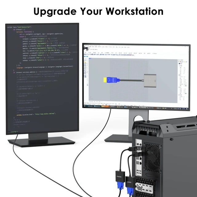 Alt view image 4 of 5 - FEMORO Display Port to VGA Adapter 5-Pack 1080P@60Hz Video Converter