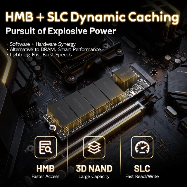 Alt view image 4 of 5 - Bestoss M.2 2280 NVMe SSD 512GB PCIe 4.0, Up to 7350MB/s, SLC Cache & HMB