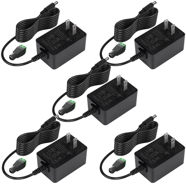 Main image of 24V 1A Power Supply Adapter, UL-Listed, 100-240V AC to DC Adapter Transformer, 24 Volt 1 Amp 24W Wall Charger for LED Strip Lights, Security Camera, 5.5x2.1mm US Plug (5 Pack)