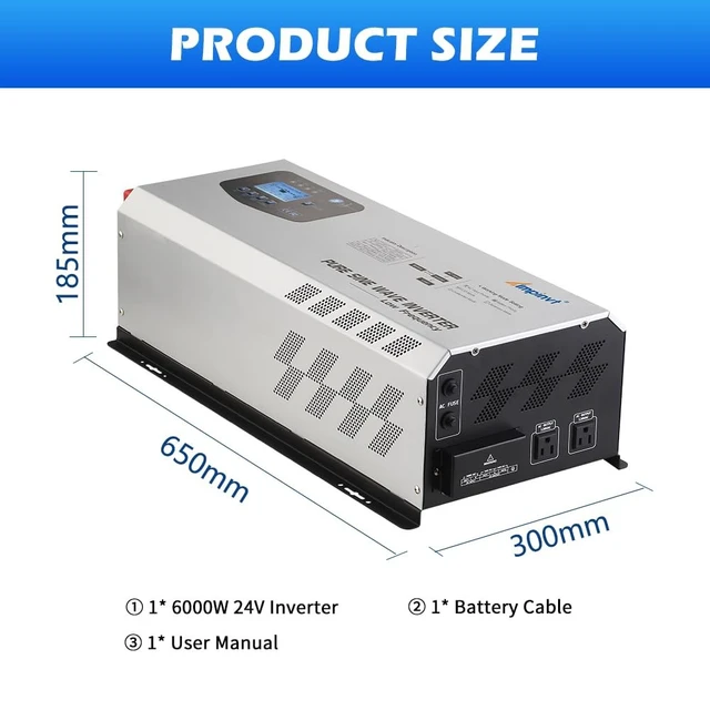 Alt view image 5 of 5 - Ampinvt 6000W Peak 18000watts Pure Sine Wave Power Inverter 24V DC to AC 120V 240V Split Phase with Battery AC Charger,Off Grid Low Frequency Solar Inverter for Home