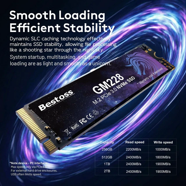 Alt view image 3 of 5 - Bestoss 2TB NVMe M.2 SSD PCIe 3.0 M.2 2280 Internal SSD, Up to 2400MB/s