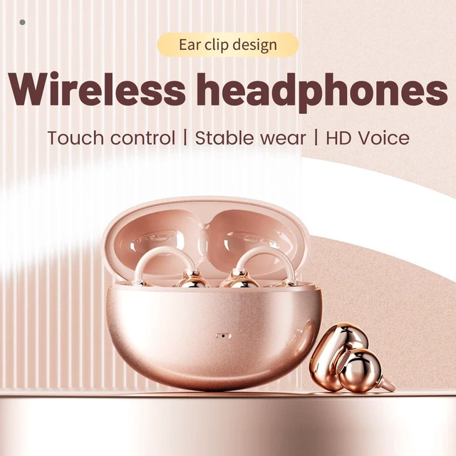 Alt view image 4 of 5 - Lunvaxo Upgraded Clip-On Earbuds Bluetooth 6.0 Wireless Headphones,Open Ear Wireless Headphones for Glasses & Small Ears,Secure Comfort for Running, Workout & Daily Use-Rosegold