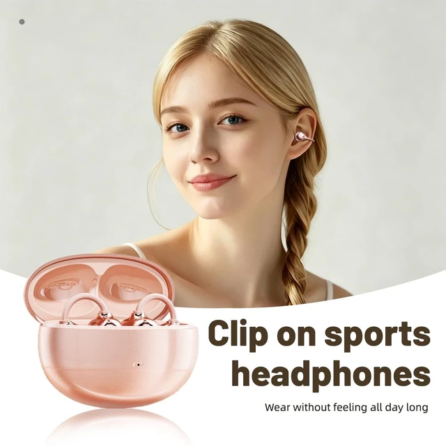 Alt view image 2 of 5 - Lunvaxo Upgraded Clip-On Earbuds Bluetooth 6.0 Wireless Headphones,Open Ear Wireless Headphones for Glasses & Small Ears,Secure Comfort for Running, Workout & Daily Use-Rosegold