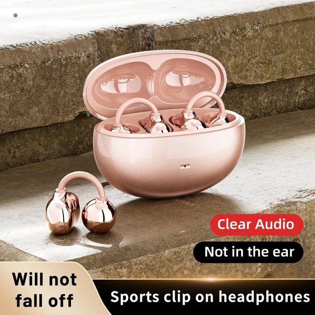 Alt view image 5 of 5 - Lunvaxo Upgraded Clip-On Earbuds Bluetooth 6.0 Wireless Headphones,Open Ear Wireless Headphones for Glasses & Small Ears,Secure Comfort for Running, Workout & Daily Use-Rosegold
