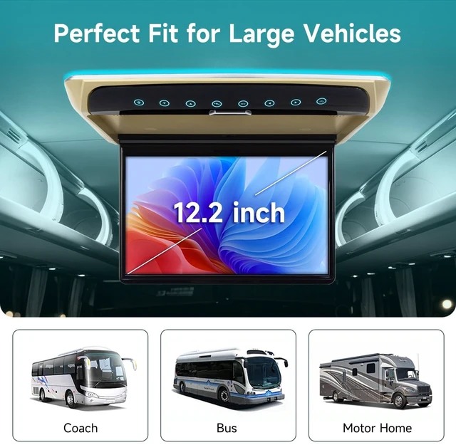 Alt view image 5 of 5 - Immiper 12.2 Inch Car Overhead Monitor Car Ceiling Video Player Dark Beige
