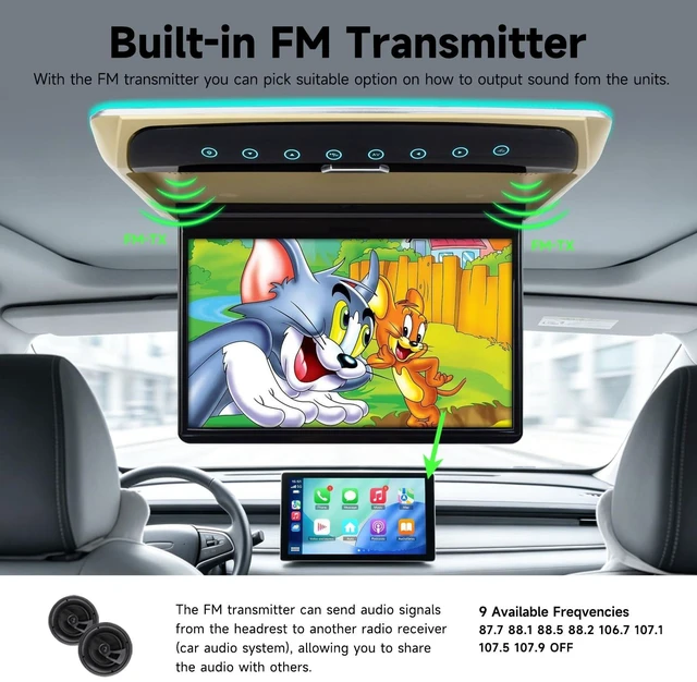 Alt view image 4 of 5 - Immiper 12.2 Inch Car Overhead Monitor Car Ceiling Video Player Dark Beige