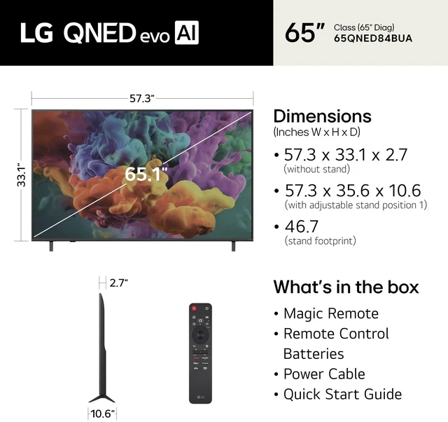 Alt view image 2 of 5 - LG 65-Inch QNED evo AI QNED84B Series Mini LED 4K Smart TV, 2026 Model
