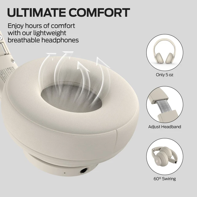 Alt view image 3 of 5 - Monster Mission 100 Bluetooth Headphones, On Ear Headphones with Bluetooth 5.4, Crystal Clear Call, 40H Playtime,Immersive Bass, Comfortable Fit Wireless Headset for Travel Work Home (Beige)