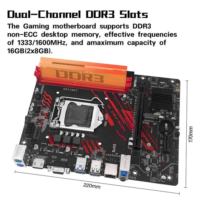 Alt view image 3 of 5 - MACHINIST LGA 1150 Gaming Motherboard, H81 Micro ATX Intel 4th Gen for Desktop PC Support i3 i5 i7/Xeon E3 V3 Processor, Dual-Channel DDR3 Max 16GB, NVME M.2, SATA 3.0, PCIe X16, H81M-PRO S1