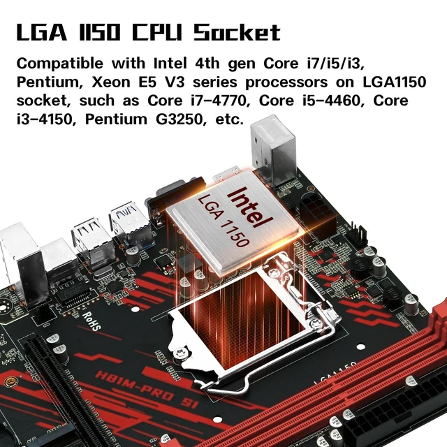 Alt view image 2 of 5 - MACHINIST LGA 1150 Gaming Motherboard, H81 Micro ATX Intel 4th Gen for Desktop PC Support i3 i5 i7/Xeon E3 V3 Processor, Dual-Channel DDR3 Max 16GB, NVME M.2, SATA 3.0, PCIe X16, H81M-PRO S1