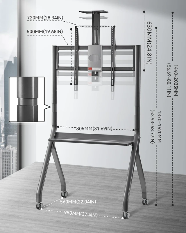 Alt view image 3 of 5 - Smart Board Stand with Camera Tray Fits 42"-75" Screens, Interactive Whiteboard Stand with 360 Rotating Wheels Holds 300LBS, Height Adjustable,Mobile Stand for Home, Office & Classroom