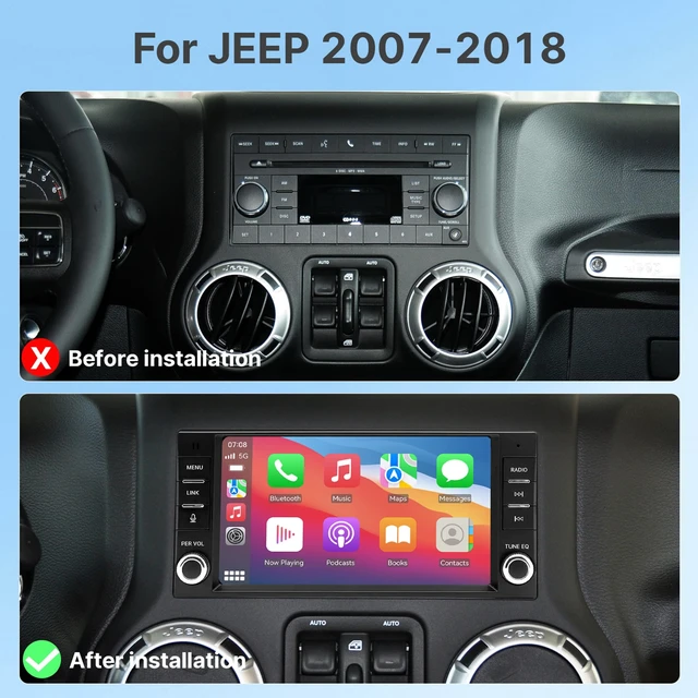 Alt view image 2 of 5 - 7" Touch Screen Car Stereo for Jeep Wrangler 2007-2018 Dodge Ram 1500 2500 3500 2009-2012, MP5 Player with Apple CarPlay & Android Auto, Bluetooth, Backup Camera Support