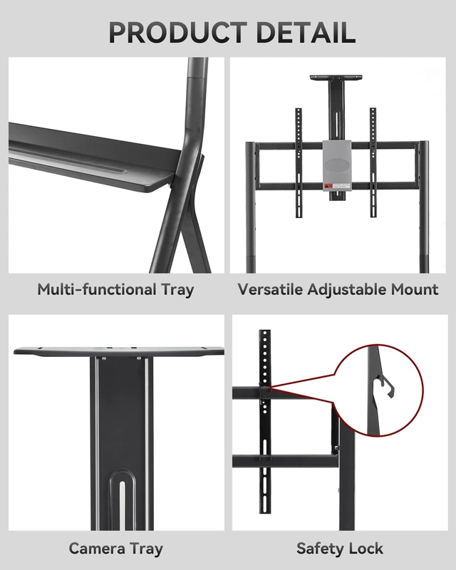 Alt view image 5 of 5 - Smart Board Stand with Camera Tray Fits 42"-75" Screens, Interactive Whiteboard Stand with 360 Rotating Wheels Holds 300LBS, Height Adjustable,Mobile Stand for Home, Office & Classroom