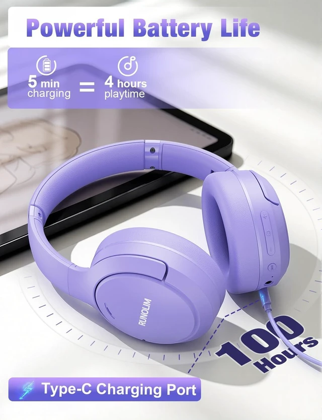 Alt view image 3 of 5 - RUNOLIM Active Noise Cancelling Headphones, Wireless Bluetooth Over Ear