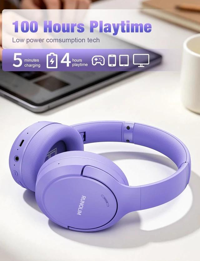 Alt view image 4 of 5 - RUNOLIM Active Noise Cancelling Headphones, Wireless Bluetooth Over Ear