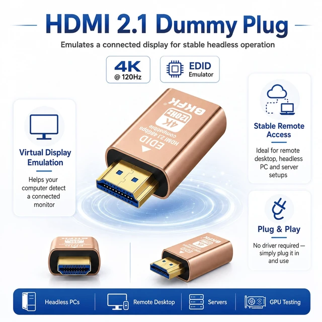Alt view image 2 of 5 - 4K 120Hz hdmi Dummy Plug - Display to hdmi Adapter, Luna Display Virtual Window for Home-edid Emulator-Dummy, displayport Headless dummie dongle(HDMI-2.1port-4K-120Hz-3P)