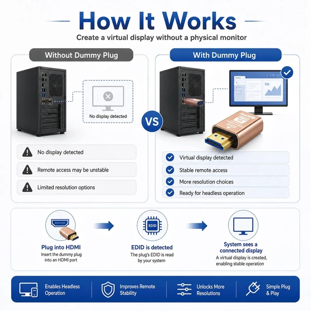 Alt view image 3 of 5 - 4K 120Hz hdmi Dummy Plug - Display to hdmi Adapter, Luna Display Virtual Window for Home-edid Emulator-Dummy, displayport Headless dummie dongle(HDMI-2.1port-4K-120Hz-3P)