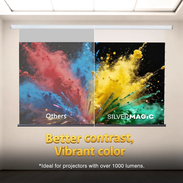 Alt view image 4 of 5 - ALR Tensioned Motorized Projector Screen by SilverMagic - Tab Tensioned and Modern Design Gray Screen with White Aluminum case for Home Theater/Living Room/Patio/Office/Classroom - 120 inch 16:9