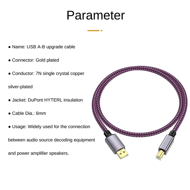 Alt view image 5 of 5 - Dufray 1.6FT HiFi USB Cable, 7N OCC Conductor, OFC Silver-Plated Shielding, A Male to B Male Hi-end USB Cord, Audiophile USB Wire for DAC Printer Amplifiers Speaker Audio (ZC7010)