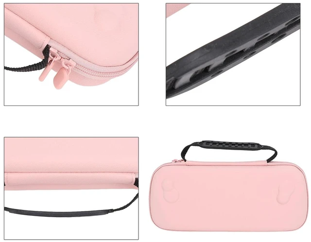Alt view image 3 of 5 - "Hard Case, PU Dual Zippers Portable Storage Bag with Stand, Gaming Handheld Case for Travelers Students Outdoor Events Indoor Use (Pink)"