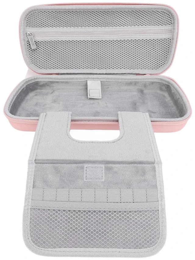 Alt view image 2 of 5 - "Hard Case, PU Dual Zippers Portable Storage Bag with Stand, Gaming Handheld Case for Travelers Students Outdoor Events Indoor Use (Pink)"
