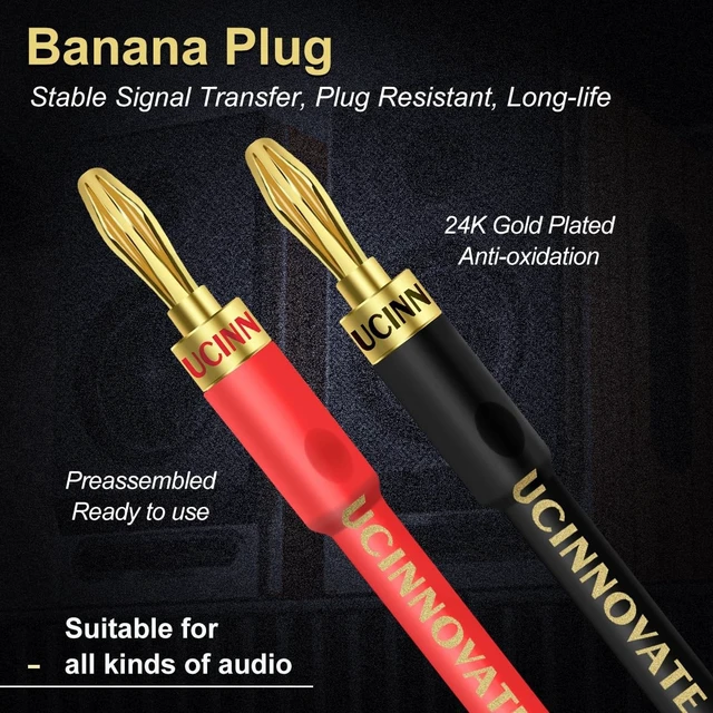 Alt view image 3 of 5 - UCINNOVATE 2 Pack 2m HiFi Speaker Wire with Jumper Spade, 13AWG 6.56FT Speaker Jumper Cable Cord Bridge with Gold-Plated Banana Plugs for Audio Amp Terminal Amplifier HiFi System Home Theater