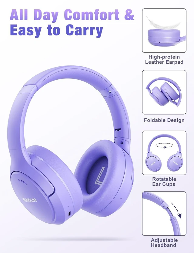 Alt view image 5 of 5 - RUNOLIM Active Noise Cancelling Headphones, Wireless Bluetooth Over Ear