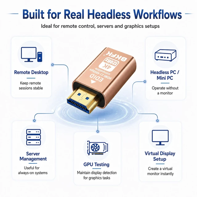 Alt view image 5 of 5 - 4K 120Hz hdmi Dummy Plug - Display to hdmi Adapter, Luna Display Virtual Window for Home-edid Emulator-Dummy, displayport Headless dummie dongle(HDMI-2.1port-4K-120Hz-3P)