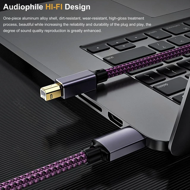 Alt view image 3 of 5 - Dufray 1.6FT HiFi USB Cable, 7N OCC Conductor, OFC Silver-Plated Shielding, A Male to B Male Hi-end USB Cord, Audiophile USB Wire for DAC Printer Amplifiers Speaker Audio (ZC7010)
