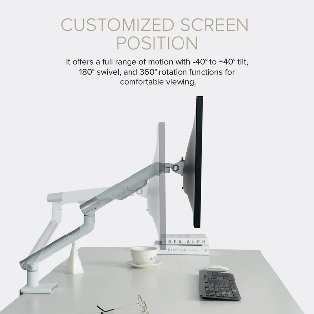 Alt view image 3 of 5 - POUT E12 Dual Monitor Arm Mount Stand Adjustable Full Motion Desk Mount for 17-32 Screens, Supports 4-22lbs per Arm, VESA 75x75mm & 100x100mm (White/Silver)