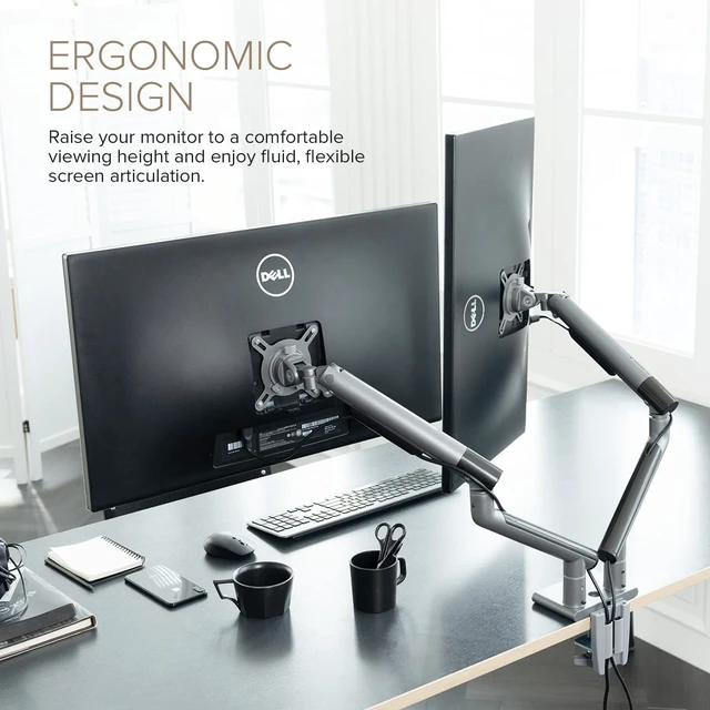 Alt view image 2 of 5 - POUT E12 Dual Monitor Arm Mount Stand Adjustable Full Motion Desk Mount for 17-32 Screens, Supports 4-22lbs per Arm, VESA 75x75mm & 100x100mm (White/Silver)