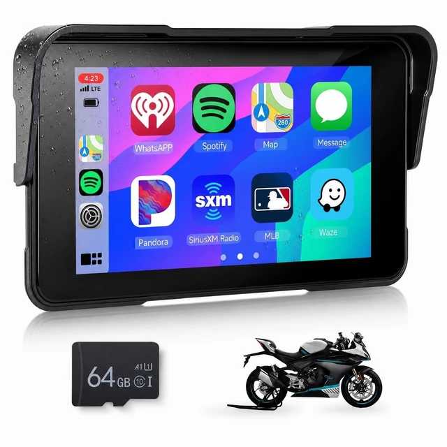 Main image of 5 Inch Motorcycle Carplay Screen GPS Navigation System with Wireless Carplay and Android Auto IP68 Waterproof Plug and Play Portable Screen with Bluetooth Navigation Brightness Adjust Software