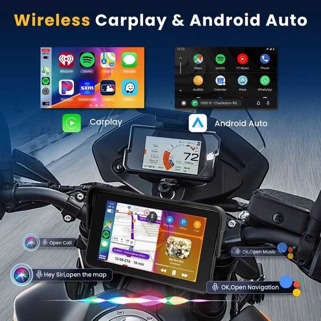 Alt view image 2 of 5 - 5 Inch Motorcycle Carplay Screen GPS Navigation System with Wireless Carplay and Android Auto IP68 Waterproof Plug and Play Portable Screen with Bluetooth Navigation Brightness Adjust Software