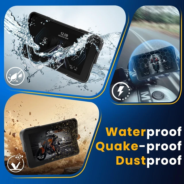 Alt view image 3 of 5 - 5 Inch Motorcycle Carplay Screen GPS Navigation System with Wireless Carplay and Android Auto IP68 Waterproof Plug and Play Portable Screen with Bluetooth Navigation Brightness Adjust Software