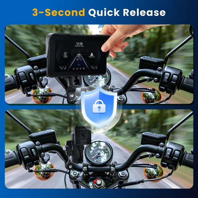 Alt view image 5 of 5 - 5 Inch Motorcycle Carplay Screen GPS Navigation System with Wireless Carplay and Android Auto IP68 Waterproof Plug and Play Portable Screen with Bluetooth Navigation Brightness Adjust Software