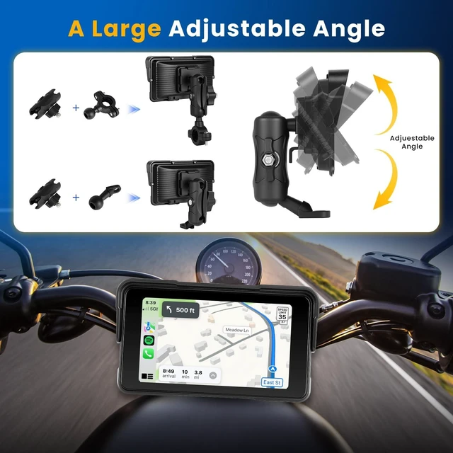 Alt view image 4 of 5 - 5 Inch Motorcycle Carplay Screen GPS Navigation System with Wireless Carplay and Android Auto IP68 Waterproof Plug and Play Portable Screen with Bluetooth Navigation Brightness Adjust Software