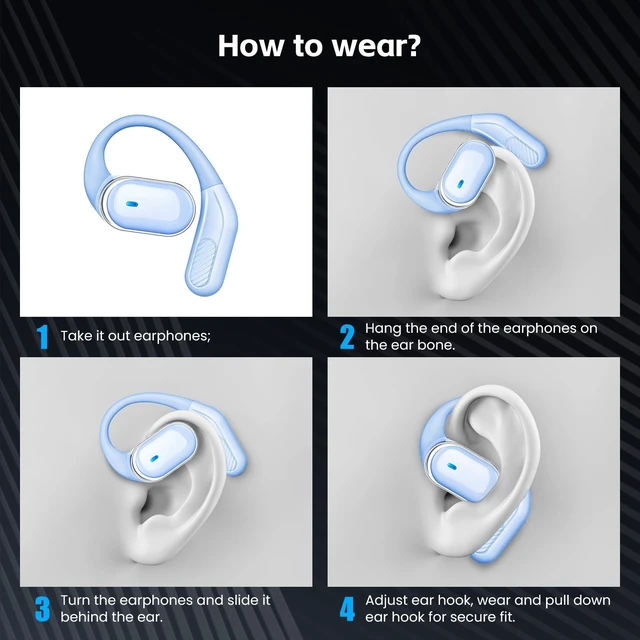 Alt view image 4 of 5 - Open Ear Wireless Earbuds Bluetooth Headphones, 80H Playtime Stereo Ear Buds with ENC Noise Cancelling, Fast Charging, IPX7 Waterproof Sports Earphones with Earhook for Running/Workouts (Purple