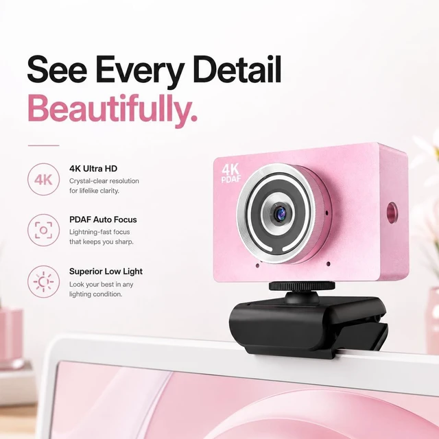 Alt view image 2 of 5 - AEICIK 4K UHD Webcam with Microphone, Auto Focus Streaming Web Camera, Noise Canceling Mic, Auto Light Correction, USB Plug & Play Privacy Cover Webcam for PC Laptop Desktop Zoom Meeting Gaming