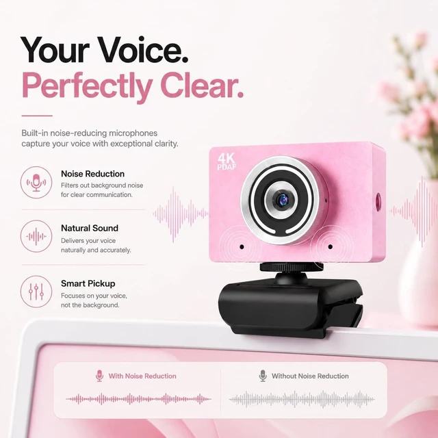 Alt view image 4 of 5 - AEICIK 4K UHD Webcam with Microphone, Auto Focus Streaming Web Camera, Noise Canceling Mic, Auto Light Correction, USB Plug & Play Privacy Cover Webcam for PC Laptop Desktop Zoom Meeting Gaming