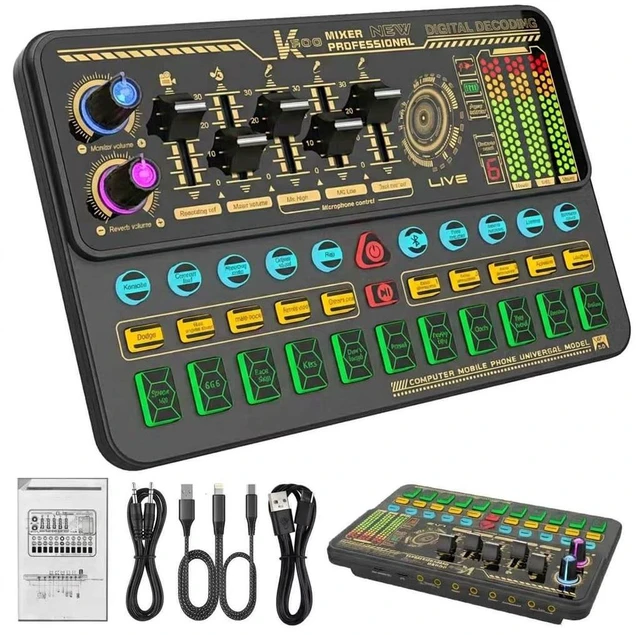 Main image of Hosabely Audio Mixer With Effects, Live Sound Card with Volume Fader, Voice Changer, Sound Effects, for Karaoke, Streaming, Recording, Podcasting Sound Board for Kids, Gift, Game, PS5