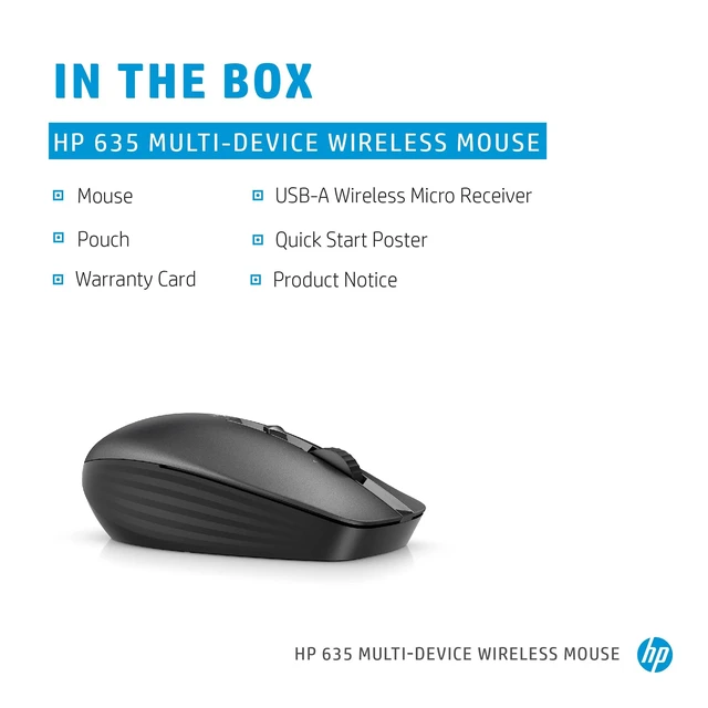 Alt view image 5 of 5 - HP Wireless Multi-Device 635M Mouse - Travel Mouse - Wireless - Bluetooth - Black - USB - 4 Button(s)