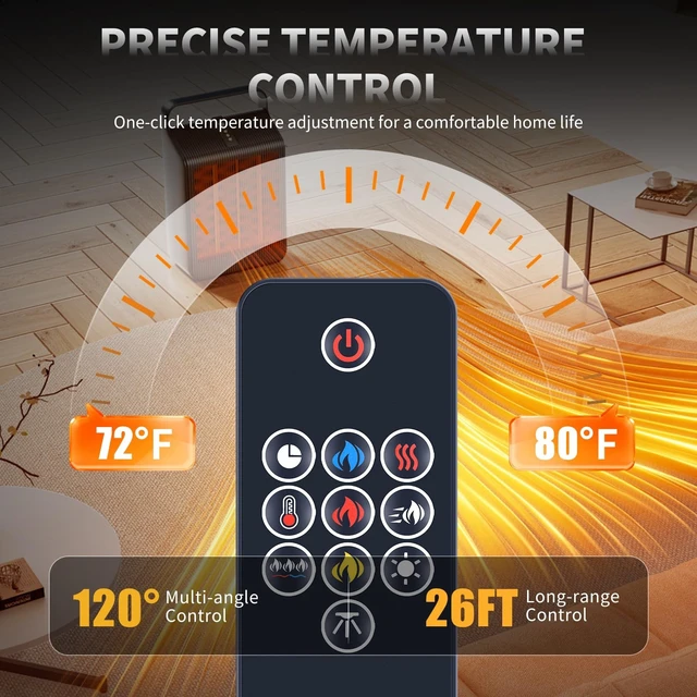 Alt view image 5 of 5 - FQOUG Replacement Remote Control Compatible with Napoleon Electric Fireplace 190-0136-SER NEFVC32H NEFVC38H NEFB50H-SV NEFB60H-SV NEFP32-5019W