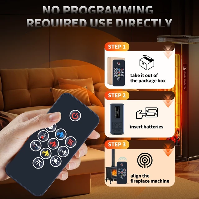 Alt view image 4 of 5 - FQOUG Replacement Remote Control Compatible with Napoleon Electric Fireplace 190-0136-SER NEFVC32H NEFVC38H NEFB50H-SV NEFB60H-SV NEFP32-5019W