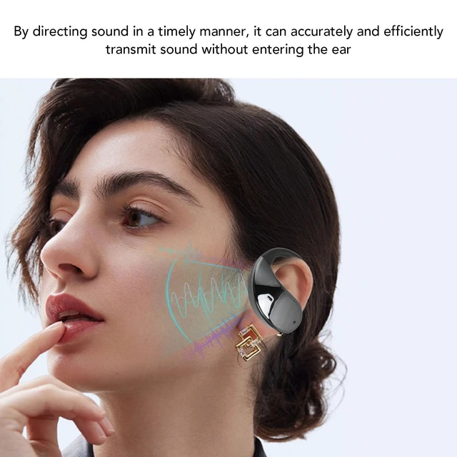 Alt view image 3 of 5 - Yunseity Open Ear Headphones, Cordless Bluetooth 5.4 Earbuds, Stereo Noise Cancelling Ear Hook Headphone with Charging Case, Wearable Earphones for Running Workouts (Black)