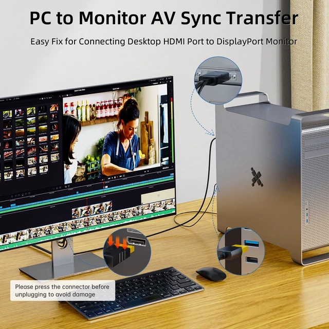Alt view image 5 of 5 - NEXHYPE HDMI to DisplayPort Cable, Uni-Directional Only, 4K@60Hz 2K@144Hz, HDMI DP Converter Cord for Laptop, Desktop PC, Xbox, PS5, Monitor & Display (70.8, Inches)