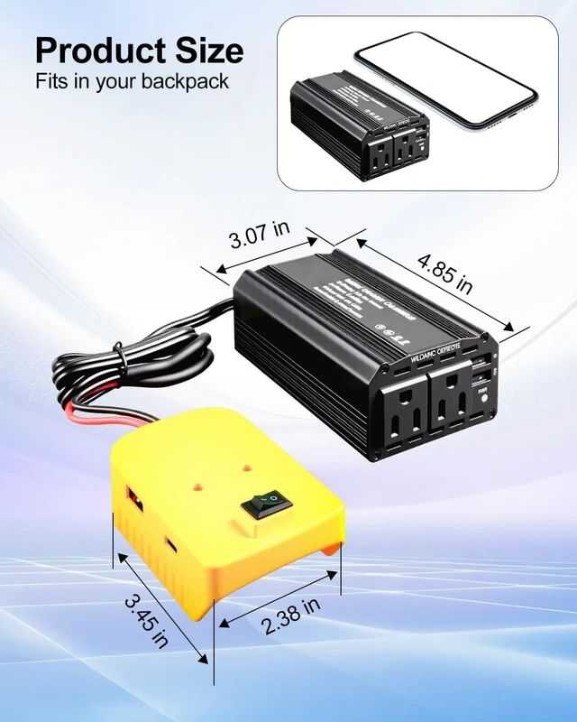 Alt view image 4 of 5 - 300W Portable Power Inverter Compatible with DeWalt 20V Battery