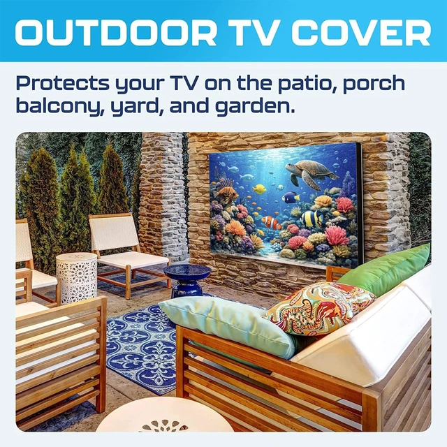 Alt view image 3 of 5 - Garnetics Outdoor TV Cover 55 Inch Weatherproof Waterproof - 600D Heavy Duty for Outside 55, 55 Inch TV Cover Outdoor Enclosure with Bottom & Remote Pocket, Fits 52-55 Flat Screen
