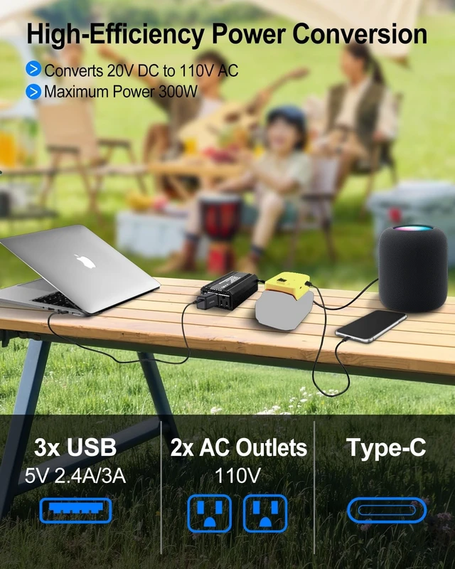 Alt view image 2 of 5 - 300W Portable Power Inverter Compatible with DeWalt 20V Battery